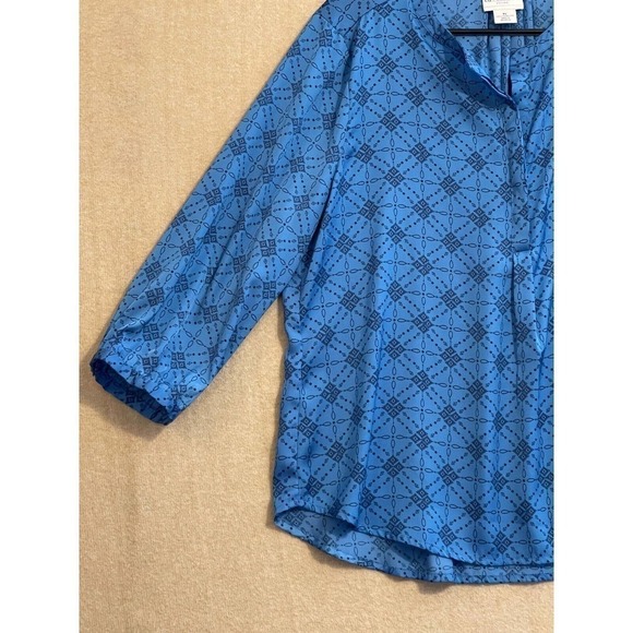 Liz Claiborne Blouse Women's Petite Large Blue Mid Length Balloon Sleeve - Picture 3 of 11